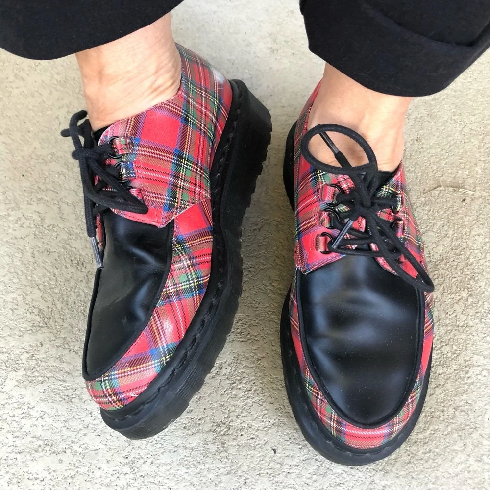 Dr Martens Ramsey River Red Tartan Creepers Womens 7 Rare Punk
